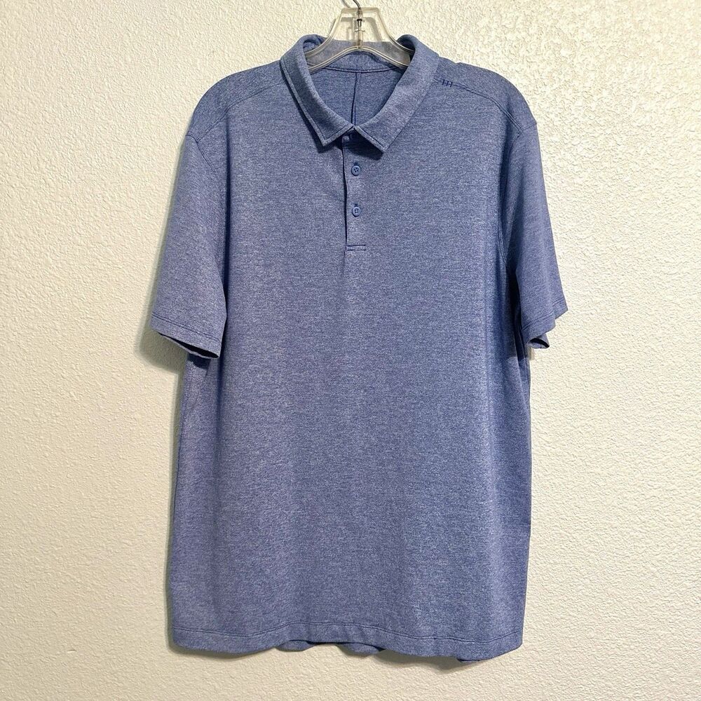 Lululemon Polo Shirt Men Large Blue Evolution Short Sleeve Performance Golf Tech